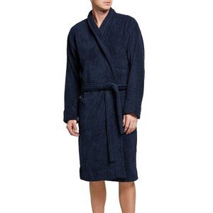 NWT UGG MEN'S RIBBED TERRY COTTON PLUSH ROBE BLUE